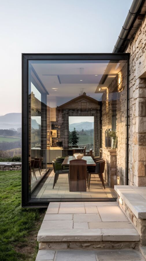 Extension moderne sur maison traditionnelle