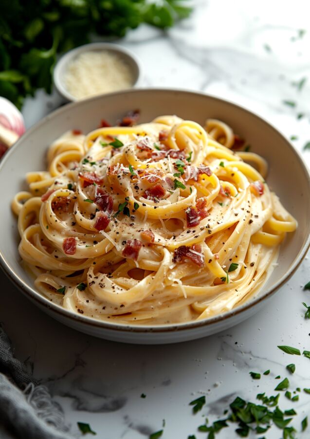 Plat rapide de pâtes carbonara