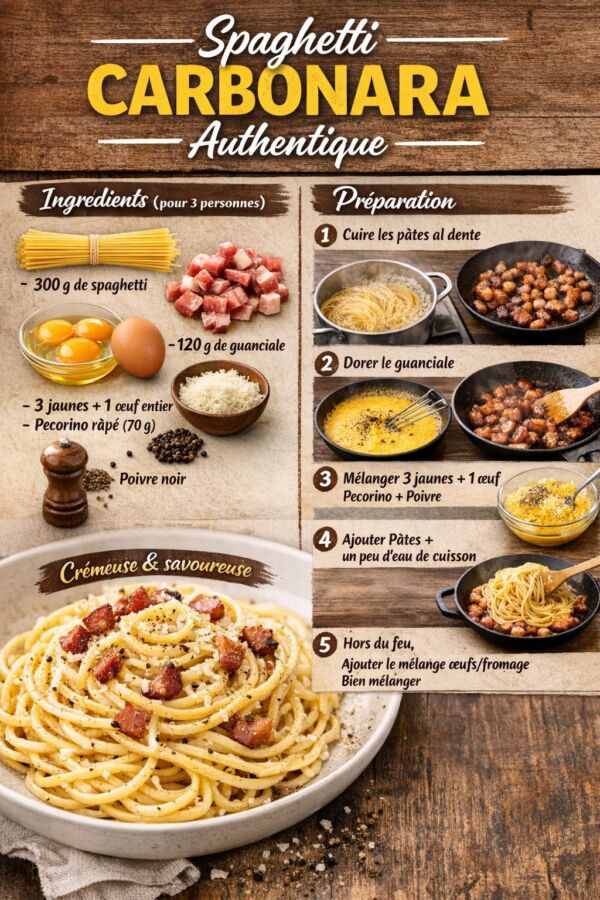 Plat rapide de pâtes carbonara